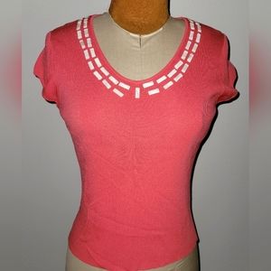 Parisian Coral Knit Top with White Accents
